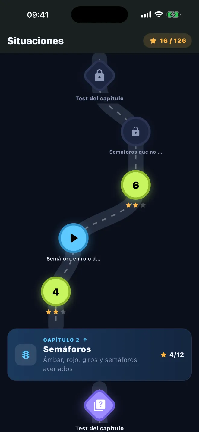 Mapa de capítulos de Learner Lane con niveles en 3D