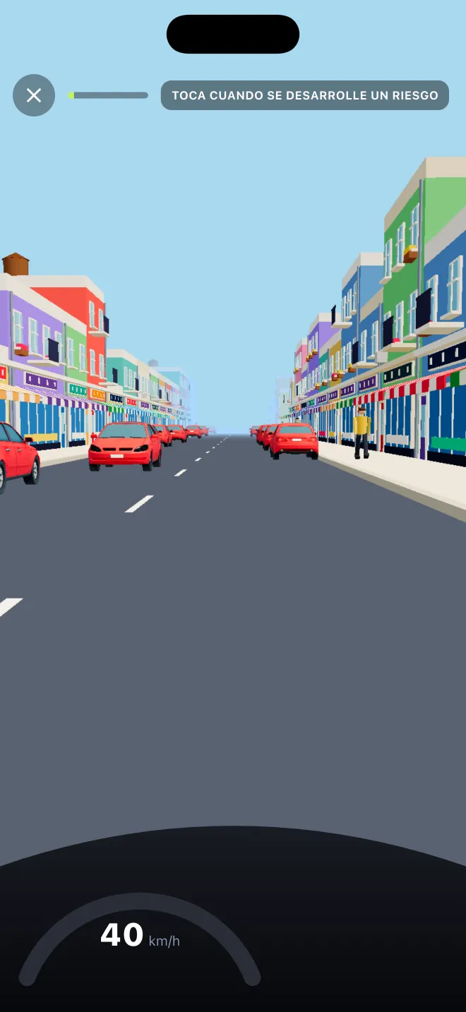 Clip de percepción de riesgos de Learner Lane: toca cuando se desarrolle un riesgo en una calle con autos estacionados