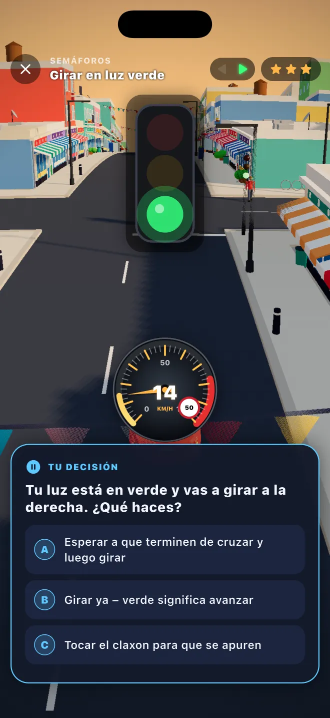 Nivel 3D de Learner Lane en un semáforo