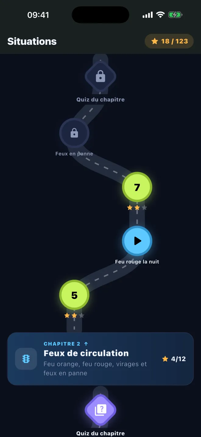 Carte des chapitres de Learner Lane avec des niveaux en 3D