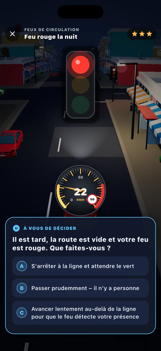 Niveau 3D de Learner Lane à un feu de circulation