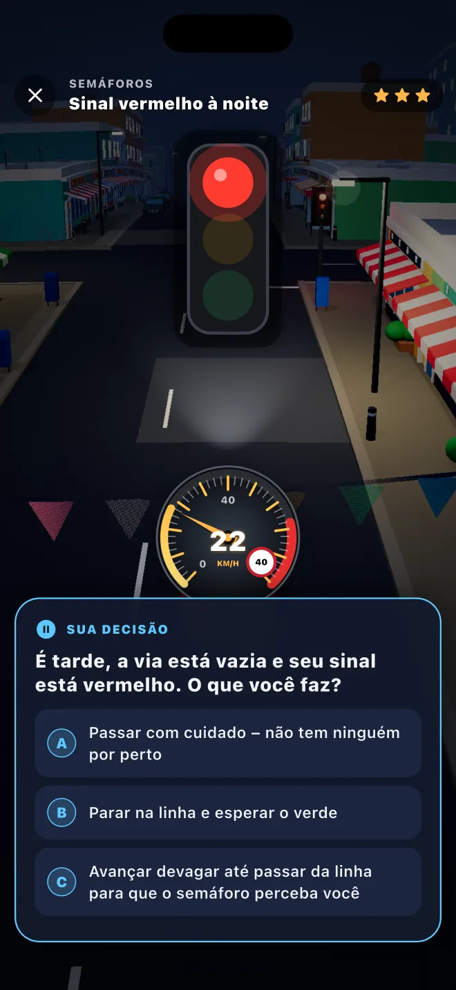Nível 3D do Learner Lane num semáforo